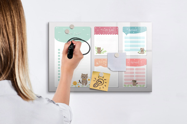Memobord van glas met print inclusief neodymium magneten Plannen maken met plezier en creativiteit