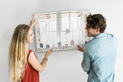 Decoratief glazen wandbord beschrijfbaar en magnetisch Leuke dieren weekplanner