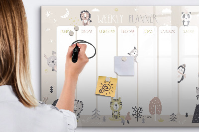 Memobord van glas met print inclusief neodymium magneten Weekplanner met kleurrijke dieren