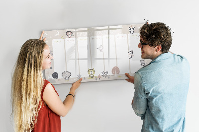 Memobord van glas met print inclusief neodymium magneten Weekplanner met kleurrijke dieren