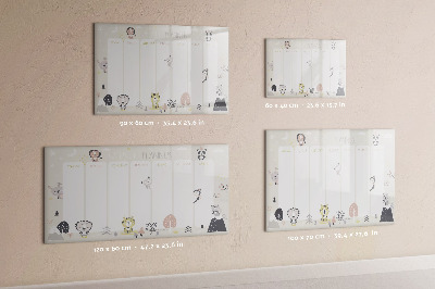 Memobord van glas met print inclusief neodymium magneten Weekplanner met kleurrijke dieren