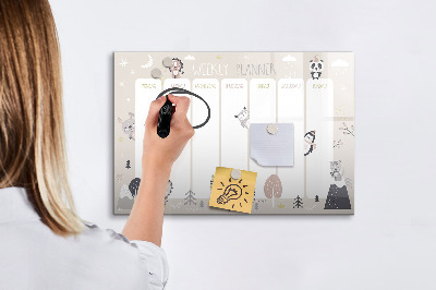 Memobord van glas met print inclusief neodymium magneten Weekplanner met kleurrijke dieren
