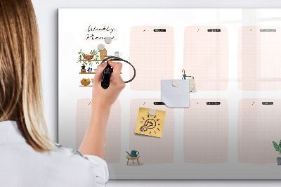 Decoratief glazen wandbord beschrijfbaar en magnetisch Weekplanner met ruimte voor foto's