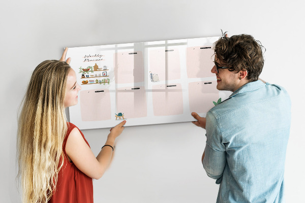 Decoratief glazen wandbord beschrijfbaar en magnetisch Weekplanner met ruimte voor foto's