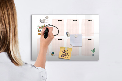 Decoratief glazen wandbord beschrijfbaar en magnetisch Weekplanner met ruimte voor foto's