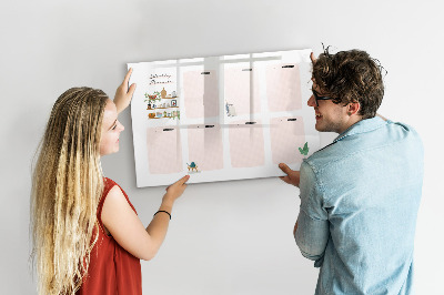 Decoratief glazen wandbord beschrijfbaar en magnetisch Weekplanner met ruimte voor foto's