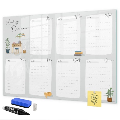 Memobord van glas met print inclusief neodymium magneten Weekplanner met ruimte voor foto's