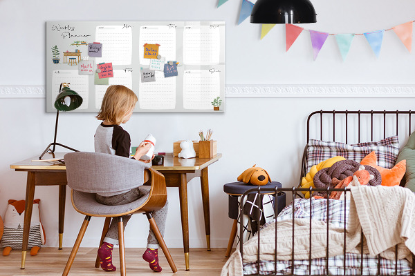 Memobord van glas met print inclusief neodymium magneten Weekplanner met ruimte voor foto's
