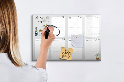 Memobord van glas met print inclusief neodymium magneten Weekplanner met ruimte voor foto's