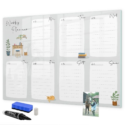 Memobord van glas met print inclusief neodymium magneten Weekplanner met ruimte voor foto's