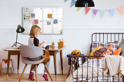 Memobord van glas met print inclusief neodymium magneten Weekplanner met ruimte voor foto's