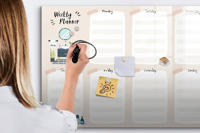 Decoratief glazen wandbord beschrijfbaar en magnetisch Weekplanner met ruimte voor foto's