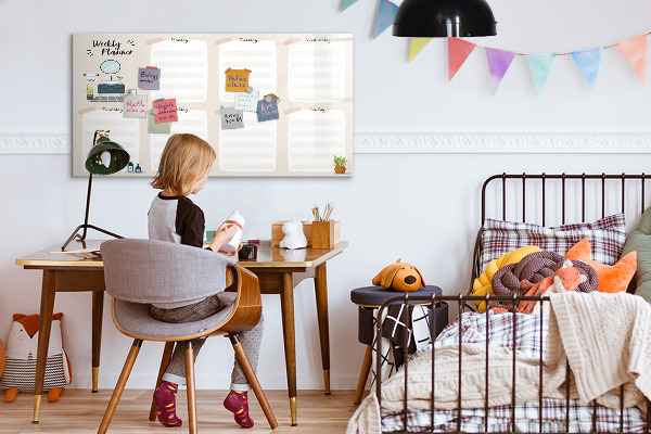 Decoratief glazen wandbord beschrijfbaar en magnetisch Weekplanner met ruimte voor foto's