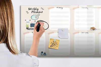 Decoratief glazen wandbord beschrijfbaar en magnetisch Weekplanner met ruimte voor foto's