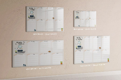 Decoratief glazen wandbord beschrijfbaar en magnetisch Weekplanner met ruimte voor foto's