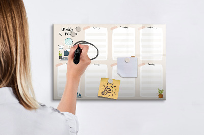 Decoratief glazen wandbord beschrijfbaar en magnetisch Weekplanner met ruimte voor foto's