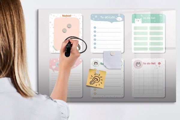Memobord van glas met print inclusief neodymium magneten Huiswerk- en notitie-organizer