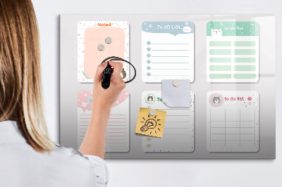 Memobord van glas met print inclusief neodymium magneten Huiswerk- en notitie-organizer