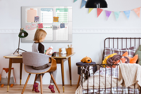Memobord van glas met print inclusief neodymium magneten Huiswerk- en notitie-organizer