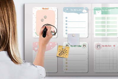 Memobord van glas met print inclusief neodymium magneten Huiswerk- en notitie-organizer