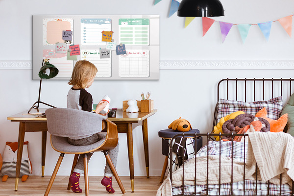 Memobord van glas met print inclusief neodymium magneten Huiswerk- en notitie-organizer