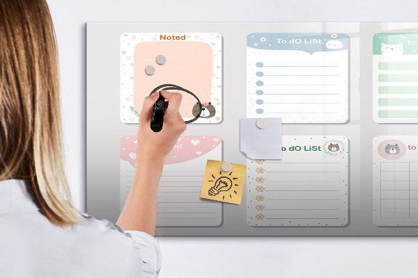 Memobord van glas met print inclusief neodymium magneten Huiswerk- en notitie-organizer