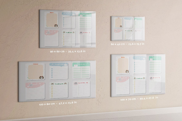 Memobord van glas met print inclusief neodymium magneten Huiswerk- en notitie-organizer