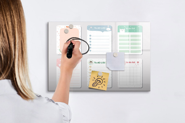 Memobord van glas met print inclusief neodymium magneten Huiswerk- en notitie-organizer