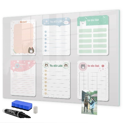 Memobord van glas met print inclusief neodymium magneten Huiswerk- en notitie-organizer