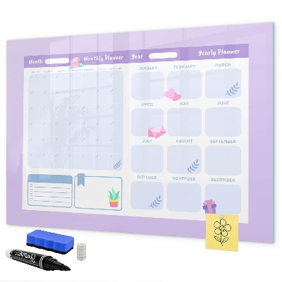 Memobord van glas met print inclusief neodymium magneten Maandplanner met ruimte voor foto's