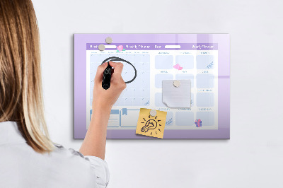 Memobord van glas met print inclusief neodymium magneten Maandplanner met ruimte voor foto's