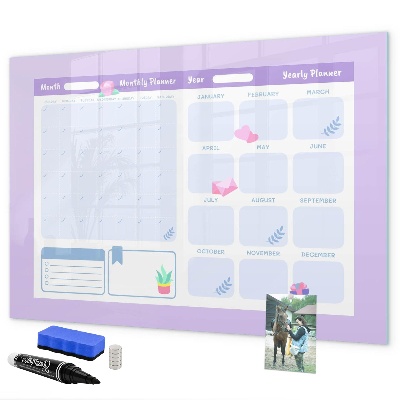 Memobord van glas met print inclusief neodymium magneten Maandplanner met ruimte voor foto's