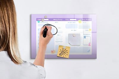 Decoratief glazen wandbord beschrijfbaar en magnetisch Weekplanner met ruimte voor foto's