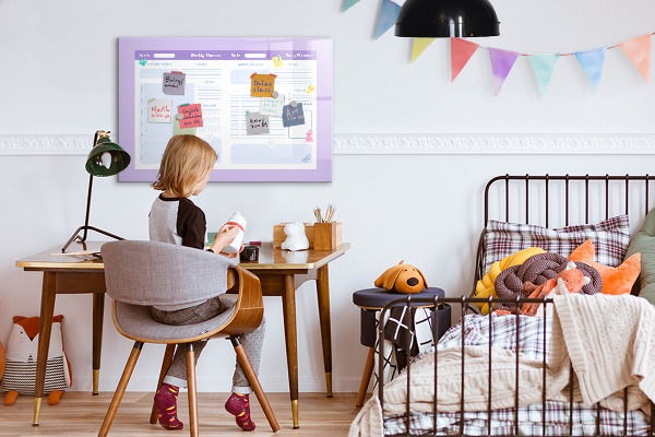 Decoratief glazen wandbord beschrijfbaar en magnetisch Weekplanner met ruimte voor foto's