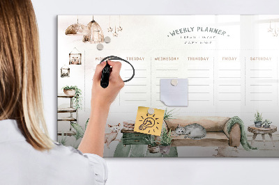 Decoratief glazen wandbord beschrijfbaar en magnetisch Weekplanner in urban jungle-stijl