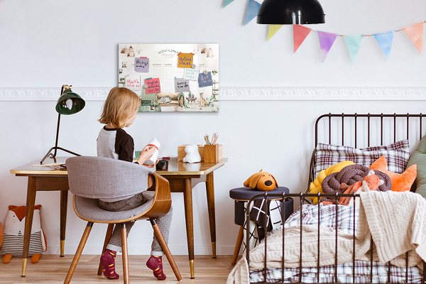 Decoratief glazen wandbord beschrijfbaar en magnetisch Weekplanner in urban jungle-stijl