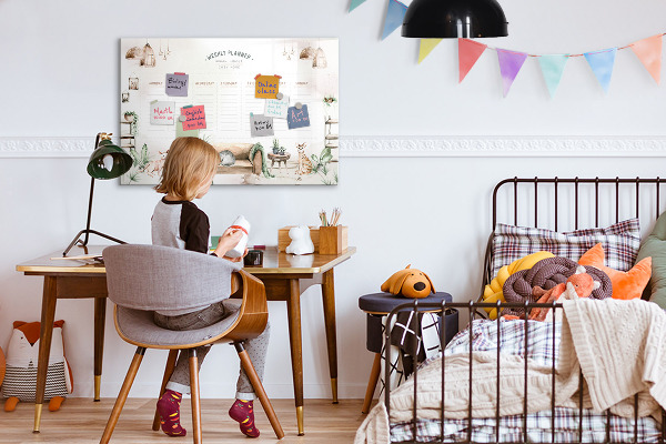 Decoratief glazen wandbord beschrijfbaar en magnetisch Weekplanner in urban jungle-stijl