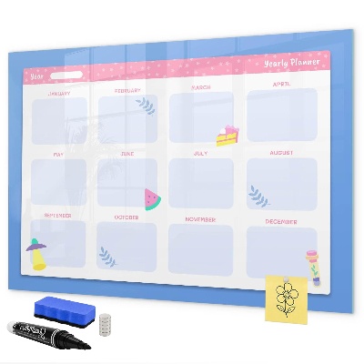 Decoratief glazen wandbord beschrijfbaar en magnetisch Jaarplanner met ruimte voor foto's