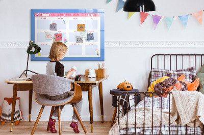 Decoratief glazen wandbord beschrijfbaar en magnetisch Jaarplanner met ruimte voor foto's