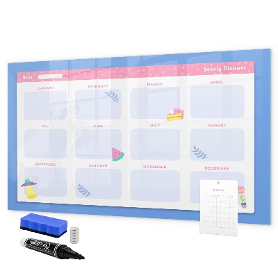 Decoratief glazen wandbord beschrijfbaar en magnetisch Jaarplanner met ruimte voor foto's