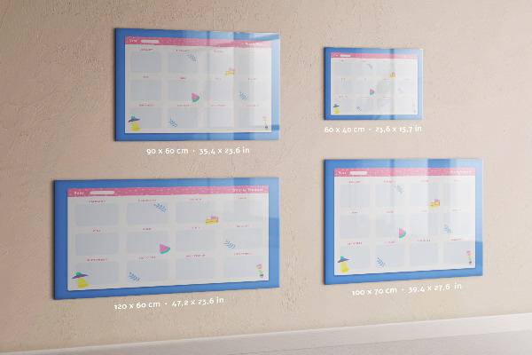 Decoratief glazen wandbord beschrijfbaar en magnetisch Jaarplanner met ruimte voor foto's
