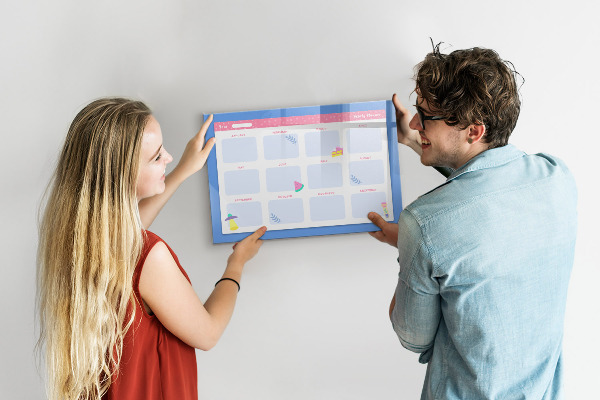 Decoratief glazen wandbord beschrijfbaar en magnetisch Jaarplanner met ruimte voor foto's