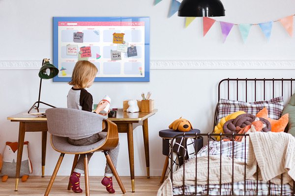 Decoratief glazen wandbord beschrijfbaar en magnetisch Jaarplanner met ruimte voor foto's