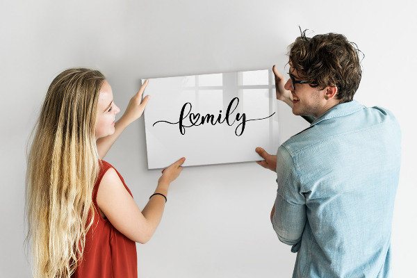 Memobord van glas met print inclusief neodymium magneten Familieherinneringen aan de muur