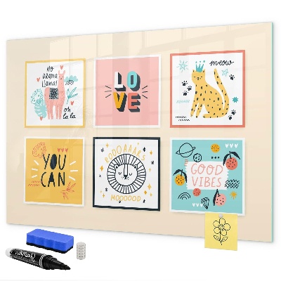 Decoratief glazen wandbord beschrijfbaar en magnetisch Creatieve collages vol positieve emoties