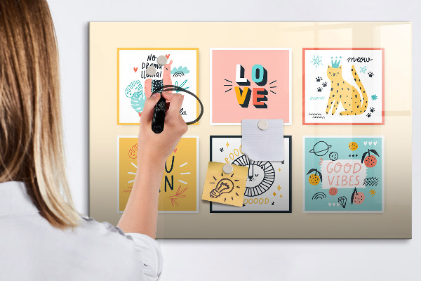 Decoratief glazen wandbord beschrijfbaar en magnetisch Creatieve collages vol positieve emoties