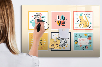 Decoratief glazen wandbord beschrijfbaar en magnetisch Creatieve collages vol positieve emoties