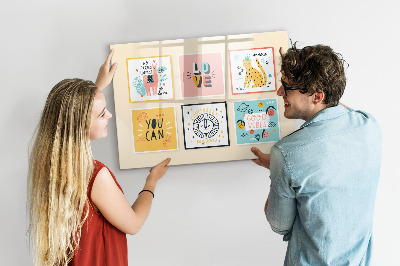 Decoratief glazen wandbord beschrijfbaar en magnetisch Creatieve collages vol positieve emoties