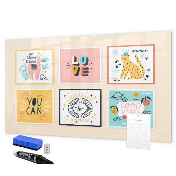 Decoratief glazen wandbord beschrijfbaar en magnetisch Creatieve collages vol positieve emoties