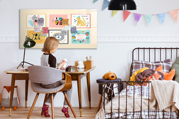 Decoratief glazen wandbord beschrijfbaar en magnetisch Creatieve collages vol positieve emoties